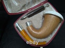 Calabash Pipe & Block Meerschaum Bowl & Silver Spigot & Tamper Large Size #044