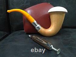 Calabash Pipe & Block Meerschaum Bowl & Silver Spigot & Tamper Large Size #044