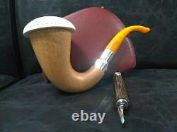 Calabash Pipe & Block Meerschaum Bowl & Silver Spigot & Tamper Large Size #044