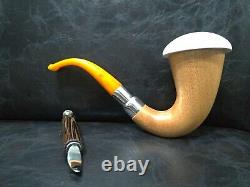 Calabash Pipe & Block Meerschaum Bowl & Silver Spigot & Tamper Large Size #044