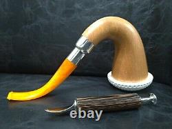 Calabash Pipe & Block Meerschaum Bowl & Silver Spigot & Tamper Large Size #044