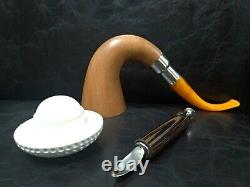 Calabash Pipe & Block Meerschaum Bowl & Silver Spigot & Tamper Large Size #044