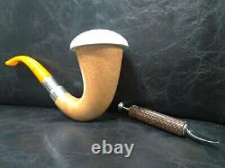 Calabash Pipe & Block Meerschaum Bowl & Silver Spigot & Tamper Large Size #044
