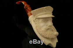 Captain Sailor Block Meerschaum Pipe Carved by I. Baglan with CASE 10803