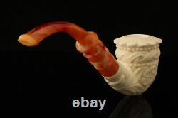 Carved Calabash Block Meerschaum Pipe with tamper & fitted case 14172