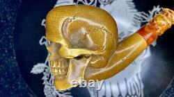 Çelebi Meerschaum Skull, with Case, XL High Detail? Hand Carved by Kenan