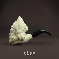 Cevher VIKING figure pipe New Handmade Block Meerschaum W Case&stand#1786