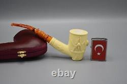 Cherrywood Pipe Masonic Emblems New Block Meerschaum Handmade W Case#1556