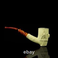 Cherrywood Pipe Masonic Emblems New Block Meerschaum Handmade W Case#1556