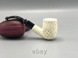 Chimney Ornate Bent Pipe BLOCK MEERSCHAUM-NEW-HAND CARVED Custom Made Case#1796