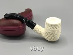 Chimney Ornate Bent Pipe BLOCK MEERSCHAUM-NEW-HAND CARVED Custom Made Case#1796