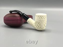 Chimney Ornate Bent Pipe BLOCK MEERSCHAUM-NEW-HAND CARVED Custom Made Case#1796