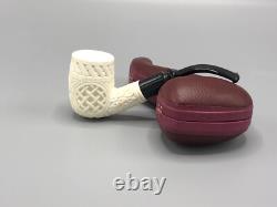 Chimney Ornate Bent Pipe BLOCK MEERSCHAUM-NEW-HAND CARVED Custom Made Case#1796