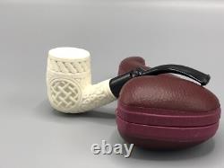 Chimney Ornate Bent Pipe BLOCK MEERSCHAUM-NEW-HAND CARVED Custom Made Case#1796