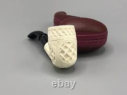 Chimney Ornate Bent Pipe BLOCK MEERSCHAUM-NEW-HAND CARVED Custom Made Case#1796