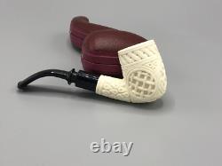 Chimney Ornate Bent Pipe BLOCK MEERSCHAUM-NEW-HAND CARVED Custom Made Case#1796