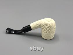 Chimney Ornate Bent Pipe BLOCK MEERSCHAUM-NEW-HAND CARVED Custom Made Case#1796