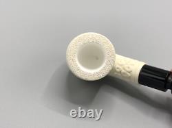 Chimney Ornate Bent Pipe BLOCK MEERSCHAUM-NEW-HAND CARVED Custom Made Case#1796