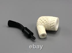Chimney Ornate Bent Pipe BLOCK MEERSCHAUM-NEW-HAND CARVED Custom Made Case#1796