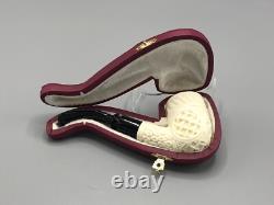 Chimney Ornate Bent Pipe BLOCK MEERSCHAUM-NEW-HAND CARVED Custom Made Case#1796