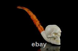 Churchwarden Skull Pipe By Koray New Block Meerschaum Handmade W Case#1211