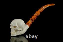 Churchwarden Skull Pipe By Koray New Block Meerschaum Handmade W Case#1211