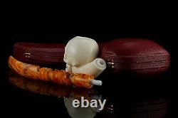 Churchwarden Skull Pipe By Koray New Block Meerschaum Handmade W Case#1211