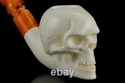 Churchwarden Skull Pipe By Koray New Block Meerschaum Handmade W Case#1211