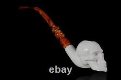 Churchwarden Stem Skull Pipe Block Meerschaum-NEW HANDMADE W CASE#496