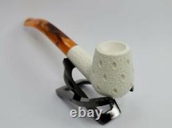 Classic Lattice Hand Carved Block Meerschaum Tobacco Smoking Pipe with Fitted Case