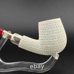Classic Lattice Silver Spigot Block Meerschaum Pipe, With Case, Unique Meerschaum