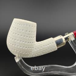 Classic Lattice Silver Spigot Block Meerschaum Pipe, With Case, Unique Meerschaum