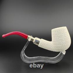 Classic Lattice Silver Spigot Block Meerschaum Pipe, With Case, Unique Meerschaum