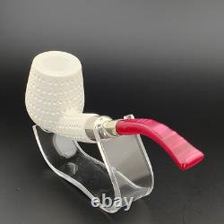 Classic Lattice Silver Spigot Block Meerschaum Pipe, With Case, Unique Meerschaum
