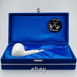 Classic Lattice Silver Spigot Block Meerschaum Pipe, With Case, Unique Meerschaum