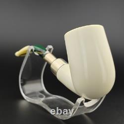 Classic Smooth Silver Spigot Block Meerschaum Pipe, With Case, Unique Meerschaum