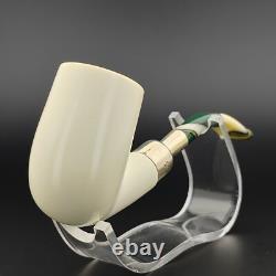 Classic Smooth Silver Spigot Block Meerschaum Pipe, With Case, Unique Meerschaum
