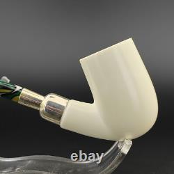 Classic Smooth Silver Spigot Block Meerschaum Pipe, With Case, Unique Meerschaum