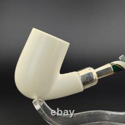 Classic Smooth Silver Spigot Block Meerschaum Pipe, With Case, Unique Meerschaum