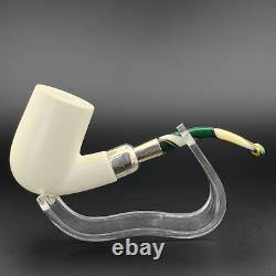 Classic Smooth Silver Spigot Block Meerschaum Pipe, With Case, Unique Meerschaum