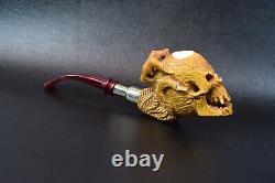 Claw Holds Skull Pipe By ALI New Block Meerschaum Handmade W Case-Stand#1226