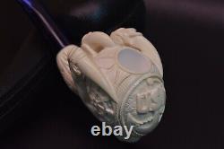 Claw Holds US NAVY COMMAND PIPE New Block Meerschaum Handmade W Case-Stand#268