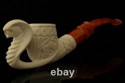 Cobra Hand Carved Block Meerschaum Pipe with custom CASE 11962