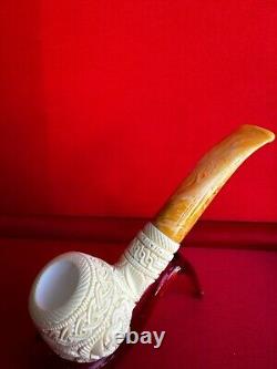 Contrast Meerschaum Hand Carved Pipe, Vintage Block Meerschaum with Leather Box