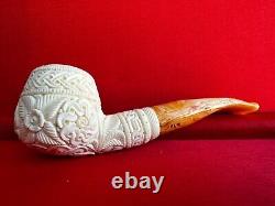 Contrast Meerschaum Hand Carved Pipe, Vintage Block Meerschaum with Leather Box