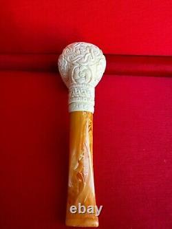 Contrast Meerschaum Hand Carved Pipe, Vintage Block Meerschaum with Leather Box