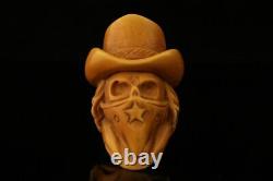 Cowboy Skull Hand Carved Block Meerschaum Pipe with custom case 12319