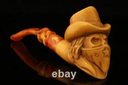 Cowboy Skull Hand Carved Block Meerschaum Pipe with custom case 12319