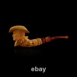 Cowboy and Horse Block Meerschaum Pipe hand carved tobacco pfeife + with case