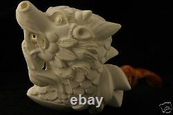 DRAGON Head Hand Carved Block Meerschaum Pipe in a fitted CASE 4755 New